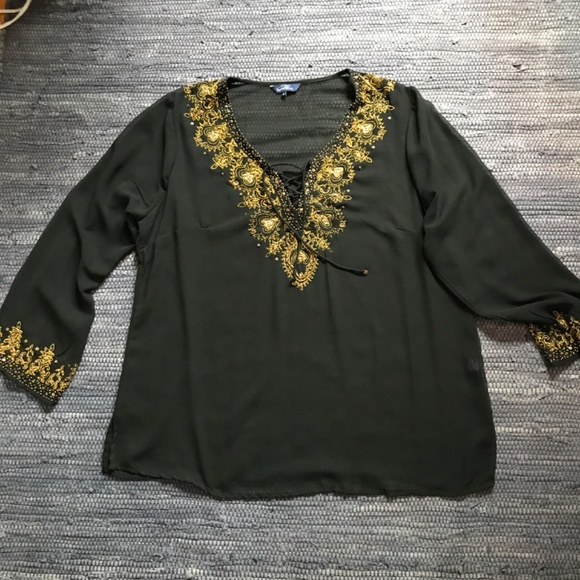 Vintage Plus Size Beaded and Embroidered Sheer Boho Shirt with Lacing. Size 18 - Picture 2 of 9